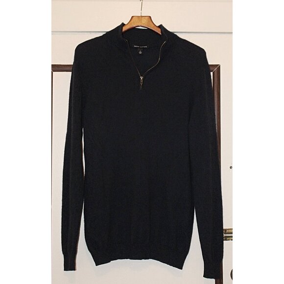 Autumn Cashmere - Men's 1/4-Zip Mock Neck Pullover Sweater in Heather Navy, Lrg - Picture 7 of 8